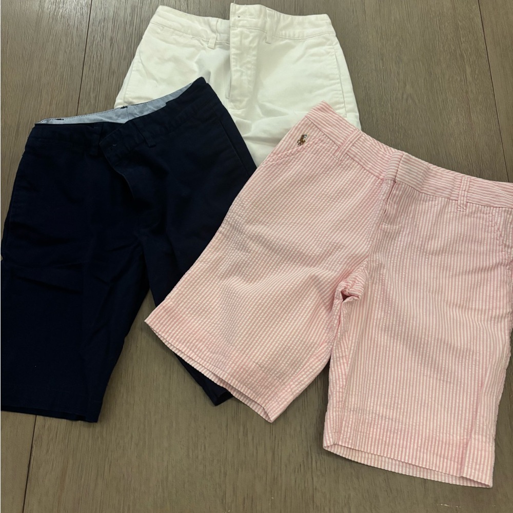 Set of Three boys Ralph Lauren Shorts - navy blue, White, Pink (seersucker).